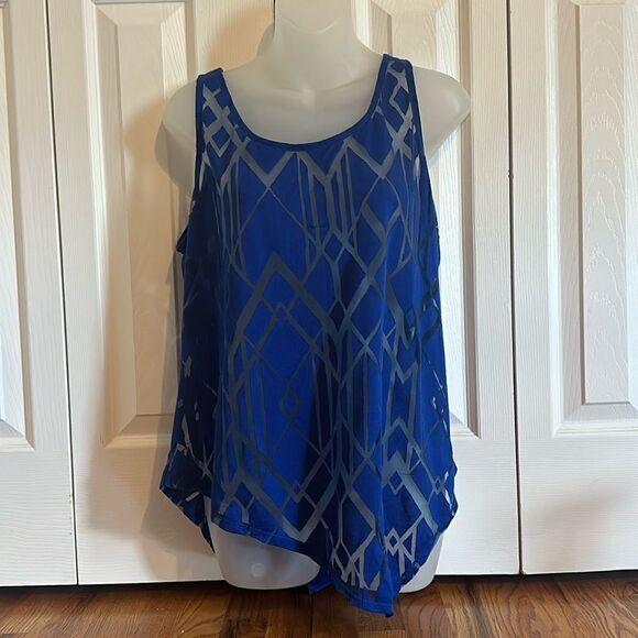 Apt 9 Asymmetrical Tank Top Sleeveless Shirt Blouse Royal Blue Sheer Large L EUC - Picture 1 of 3
